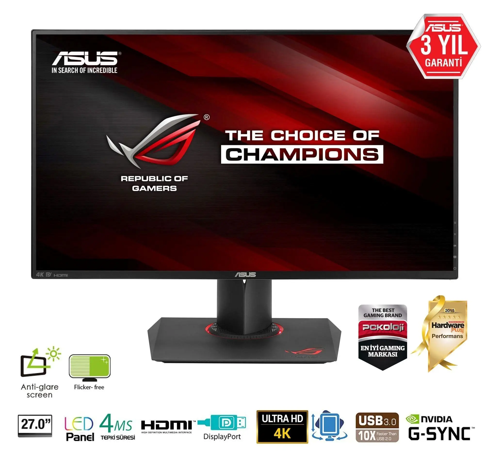 Asus ROG SWIFT PG27AQ 27″ 4K UHD G-SYNC 4ms HDMI/Display IPS Gaming (Oyuncu) Monitör