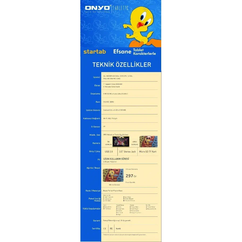 Onyo Startab 7″ Tweety Tablet + Kol Saati