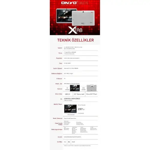 Onyo Xtab 7N 7″  Beyaz Tablet