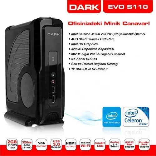 Dark EVO S110 Intel Celeron J1900 4GB 500GB,VGA/HDMI, USB3.0 Mini-ITX PC