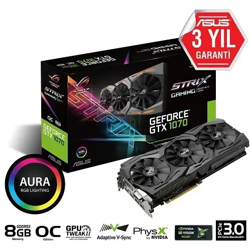 ASUS STRIX-GTX1070-8G-GAMING 256Bit DDR5 HDMI Ekran Kartı