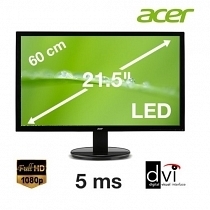 Acer K222HQLBD 21.5" 5ms (Analog+DVI+VESA) Led Siyah Monitör