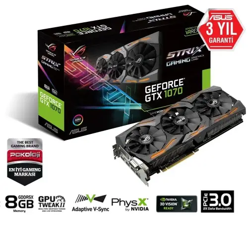 Asus Rog Strix Nvidia GeForce GTX 1070 8GB 256Bit GDDR5 (DX12) PCI-E 3.0 Ekran Kartı (Strix-GTX1070-8G-Gaming)