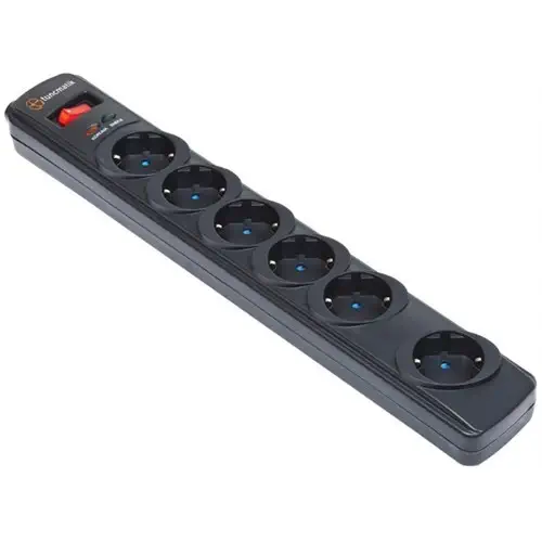 Tunçmatik Surge Protection Plug 918 Joule - Rohs 6`lı Akım Koruyucu Priz (3M Kablo ) Siyah