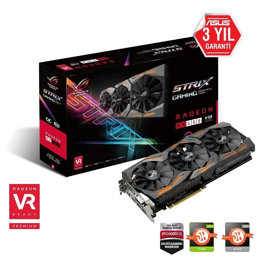 Asus STRIX-RX480-O8G-GAMING 256Bit 8GB DDR5 Gaming (Oyuncu) Ekran Kartı