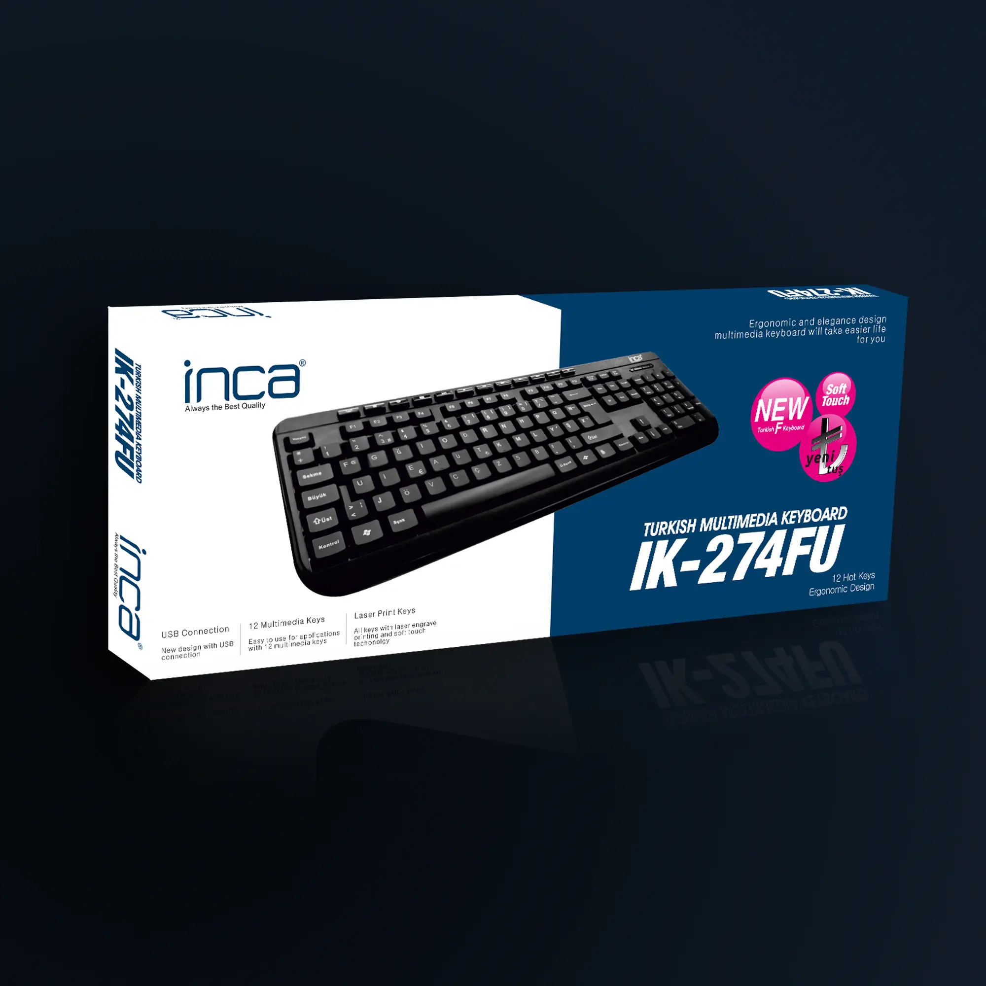 Inca IK-274FU F/USB Türkçe Karakter Multimedya Silinmez Tuş Klavye ″SOFT TOUCH″