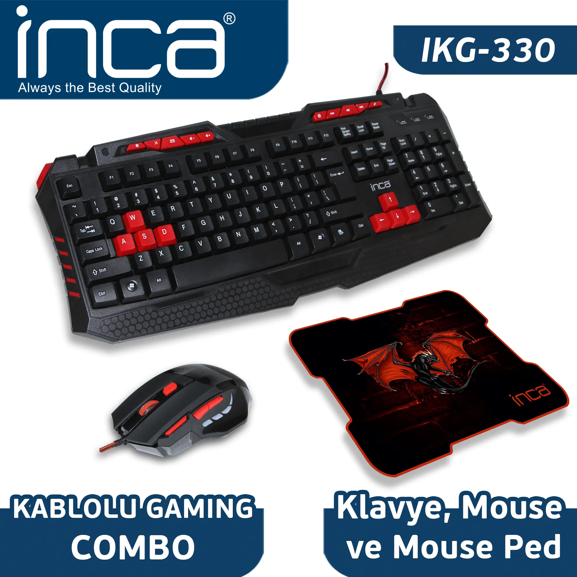 Inca IKG-330 Gamıng Combo Set (Gaming Klavye+ Mouse+ Mouse pad )