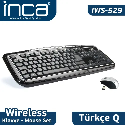 Inca IWS-529 2.4 Ghz Wireless Nano Super Cosy Klavye-Mouse Serisi (Piano-Black)