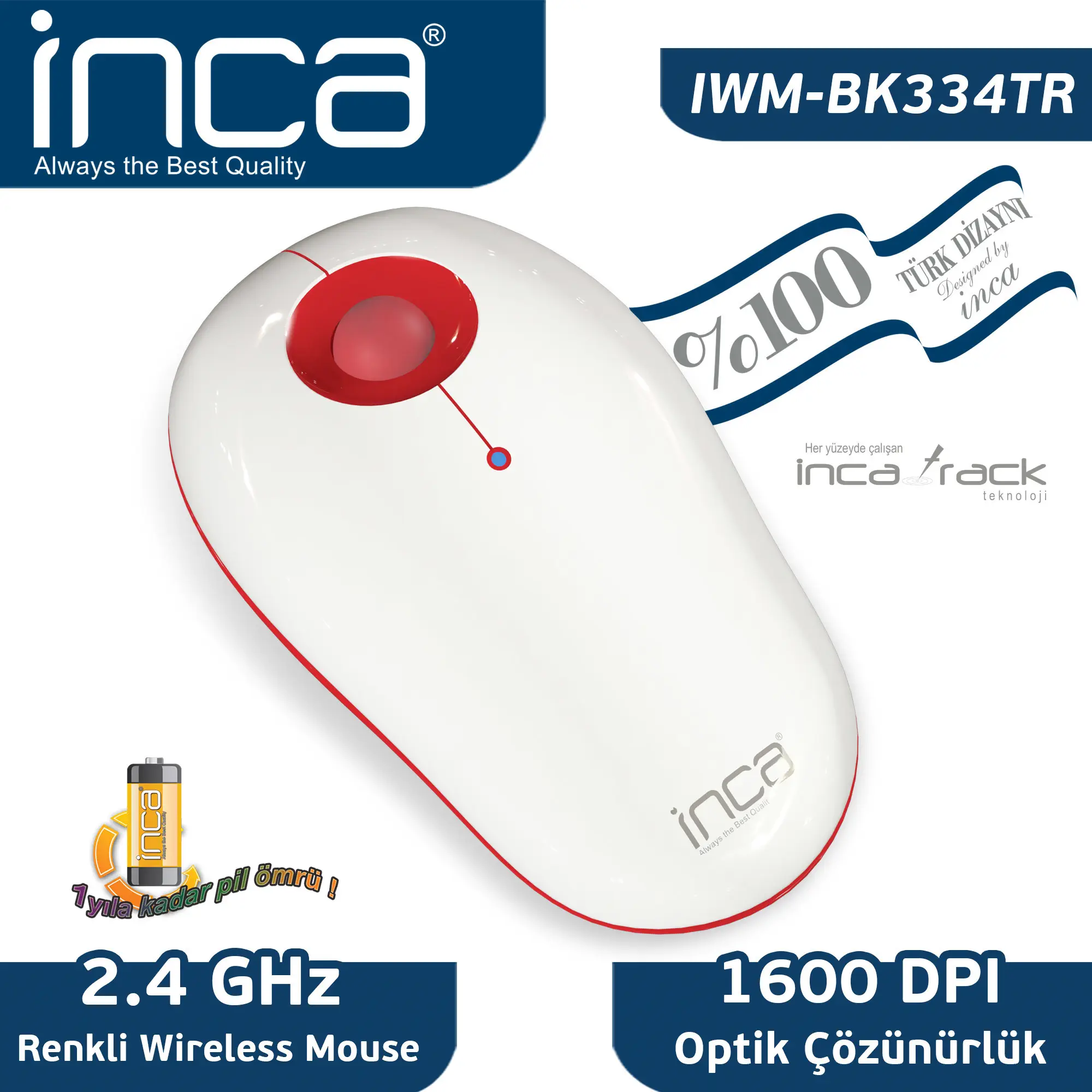 Inca IWM-BK334TR 1600 Dpi Wireless Nano Mouse
