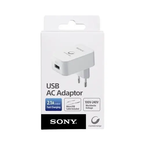 Sony CP-AD2 Seyahat Sarj Cihazı Universal USB 50 cm Beyaz 2.1A AC Adaptör