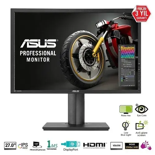 Asus PB277Q 27″ 2K WQHD 1ms (HDMI/Displayport+DVI+Analog) 75Hz Vesa Gaming (Oyuncu) Led Monitör