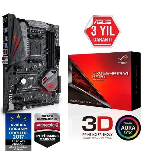 Asus Crosshair VI Hero AMD X370 Soket AM4 DDR4 3200(O.C.)MHz ATX Gaming(Oyuncu) Anakart