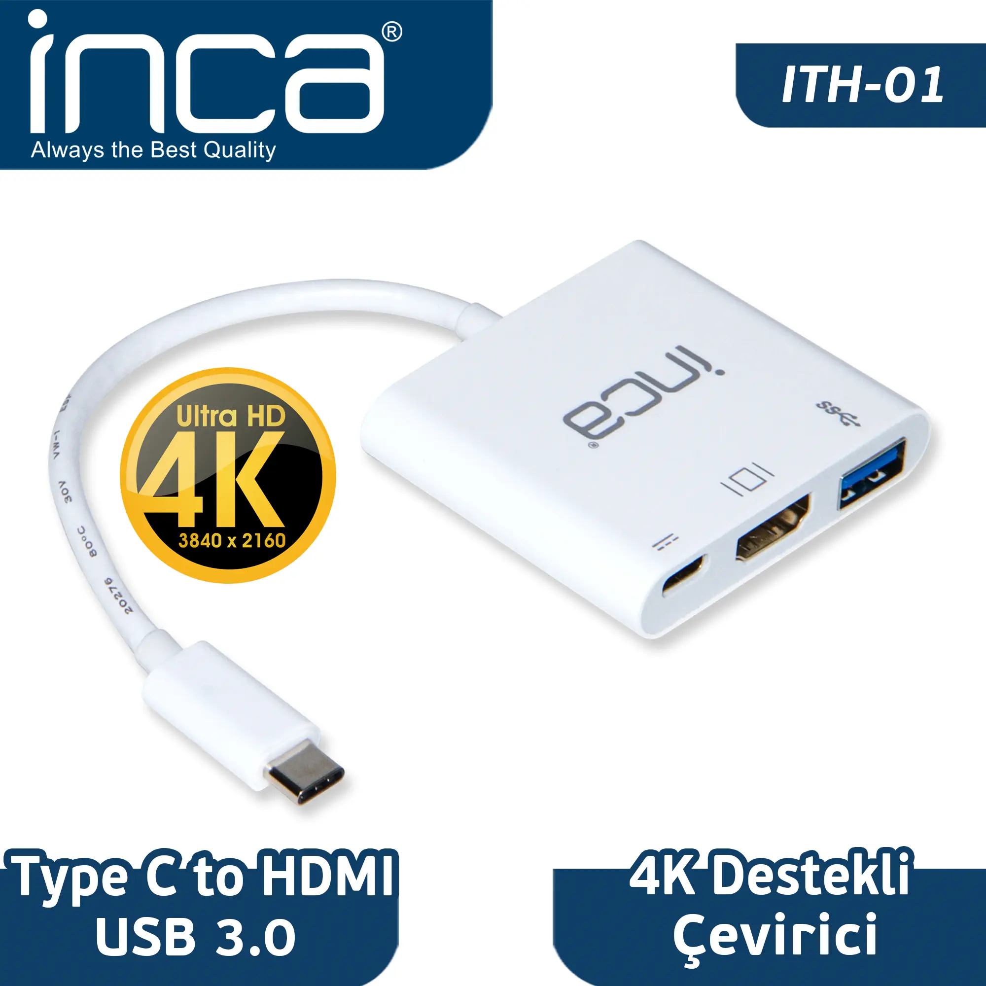 Inca ITH-01 TYPE C to HDMI / USB 3,0 4K Destekli Çevirici
