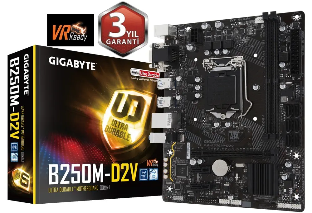 Gigabyte B250M-D2V Intel B250 Express Soket 1151 DDR4 2400(O.C.)MHz Micro ATX Gaming(Oyuncu) Anakart