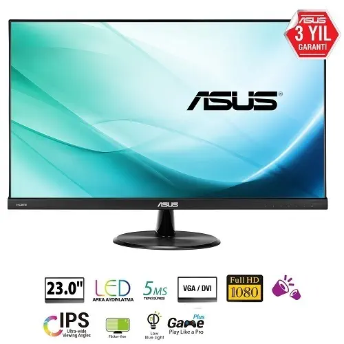 Asus VP239T 23″ Full HD 5ms DVI/Analog Çerçevesiz IPS Monitör