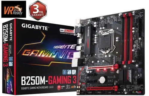 Gigabyte B250M-Gaming 3 Intel B250 Soket 1151 DDR4 2400MHz Sata 3 M.2 USB 3.1 Micro ATX Gaming Anakart