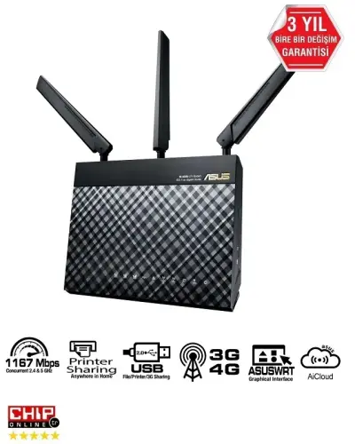 Asus 4G-AC55U Kablosuz-AC1200 LTE Modem Router