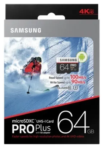 Samsung 64GB mSD PRO PlusU3 MB-MD64GA/EU 100 MB/s (SD Adaptor ile) MicroSD Kart