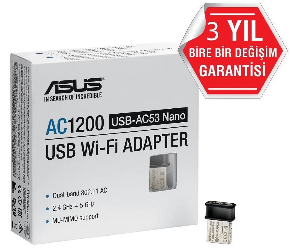 ASUS USB-AC53 Nano AC1200 Dual-band USB Wi-Fi Adaptör