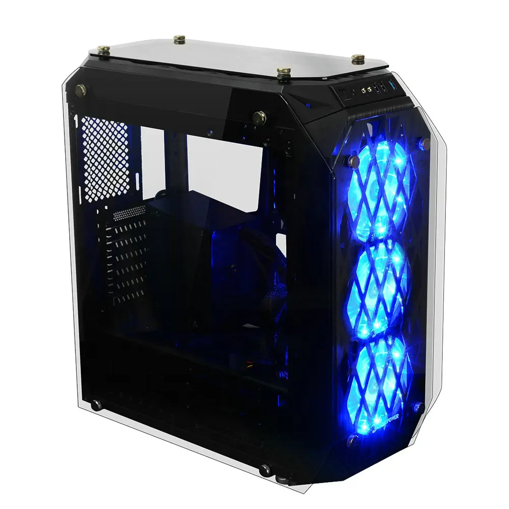 GamePower Eos Gaming 3*120mm Mavi LED Fanlı Quad Tempered Glass Mid ATX Kasa