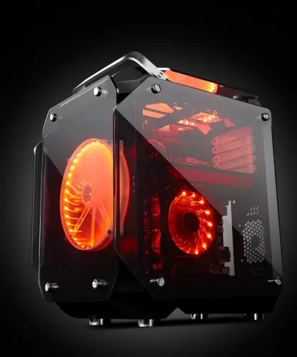 GamePower Helios Gaming xCube 2*200mm Kırmızı LED Fanlı Quad Tempered Glass Mid ATX Kasa