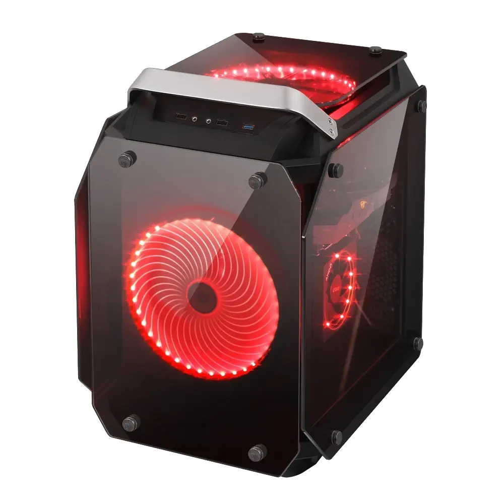GamePower Helios Gaming xCube 2*200mm Kırmızı LED Fanlı Quad Tempered Glass Mid ATX Kasa