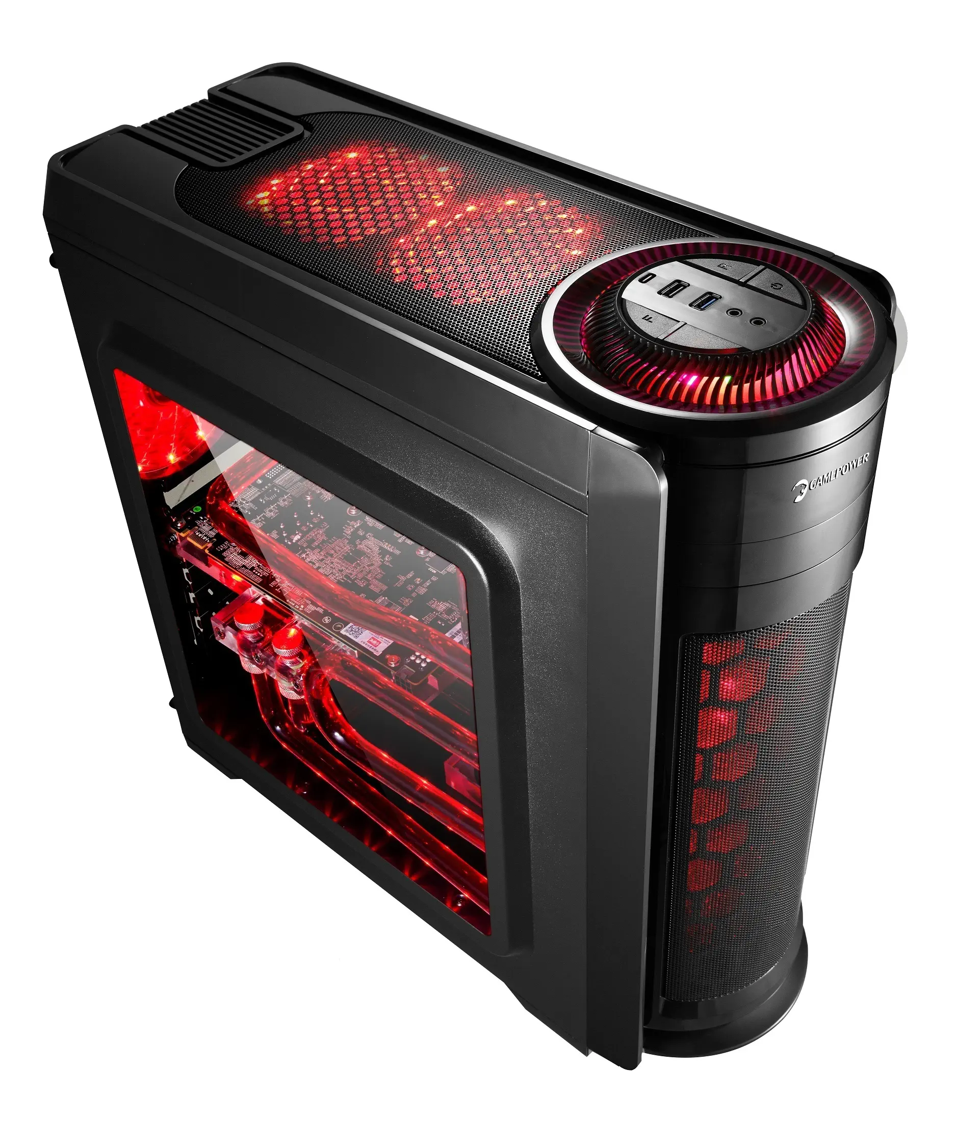 GamePower Alastor Gaming 2*120mm Kırmızı Led Fanlı Şeffaf Akrilik Yan Panel Mid ATX Kasa