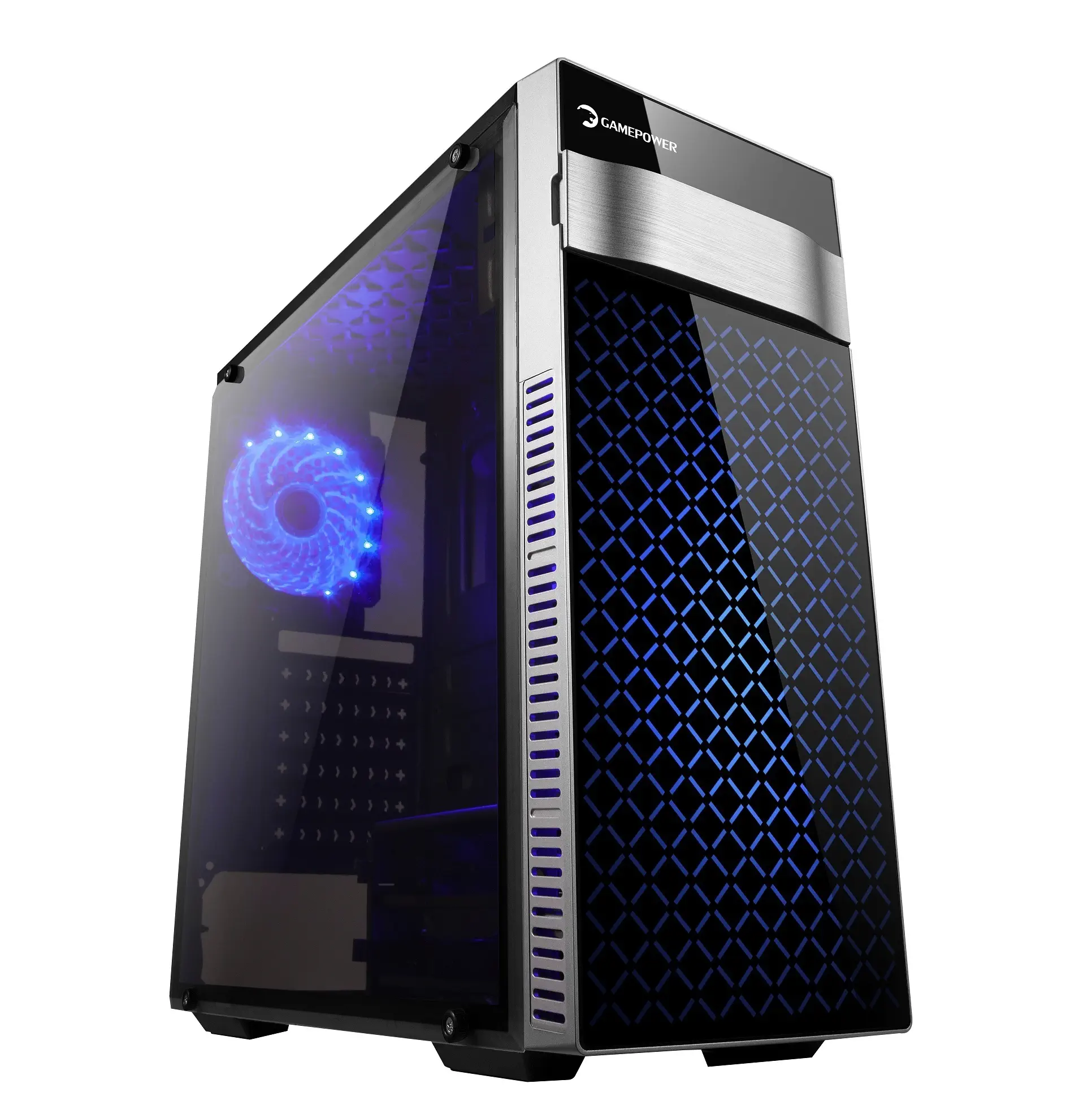 GamePower Atlas Gaming 2*120mm Mavi Led Fanlı Şeffaf Akrilik Yan Panel Mid ATX Kasa