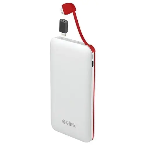 S-link IP-512 5000mAh 1x1A USB Girişli (Lightning Dönüştürücülü) Beyaz Powerbank