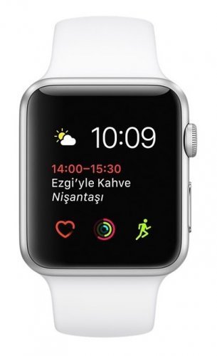 Apple Watch Series 2 38mm Gümüş Rengi Alüminyum Kasa ve Beyaz Spor Kordonlu Akıllı Saat (MNNW2TU/A)