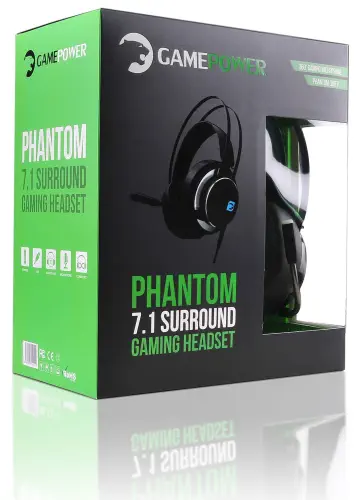 GamePower Phantom 7.1 Surround Gaming Kulaklık Neodimyum 50mm Sürücüler 113dB Katlanabilir Hassas Mikrofon -43dB LED Aydınlatmalı Manuel + Yazılımla Ses Kontrol USB Bağlantı ve Ses Kartı