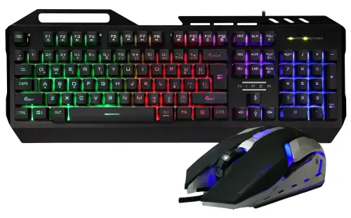 Hiper Logos V40 Gaming Klavye/Mouse SET Mekanik Hisli Metal Kasa Rainbow Aydınlatma 3 Milyon Tuş Basış Ömrü Double Injection Keycaps / 1600DPI 3 Farklı DPI Ayarı 3 Farklı LED Rengi  