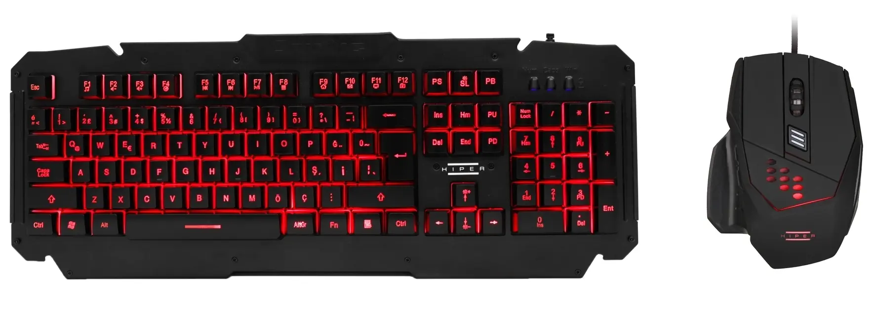 Hiper Dark Vane V10 Gaming Klavye/Mouse/Mouse Pad SET Mekanik Hisli Metal Kasa 3 Farklı Renk Seçeneği Sunan LED Aydınlatma 5 Milyon Tuş Basış Ömrü Double Injection Keycaps / 3200DPI 5 Farklı DPI Ayarı 7 Farklı LED Rengi