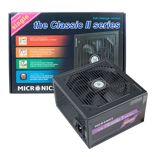 Micronics Classic II 700W 80+ Standart PCI 6+2pinX4, Sata X6, IDE X3, 12cm Fan Aktif PFC Dual Forward PSU