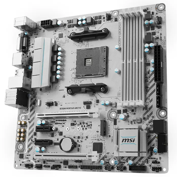 Msi B350M Mortar Arctic AMD B350 Soket AM4 DDR4 3200(O.C.)MHz nmATX Gaming(Oyuncu) Anakart