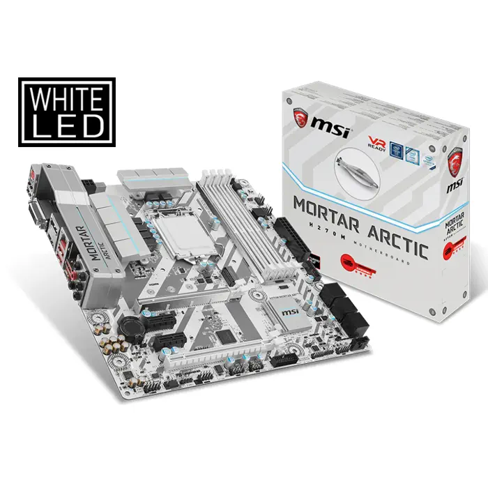 MSI H270M Mortar Arctic Intel H270 Soket 1151 DDR4 2400MHz mATX Gaming(Oyuncu) Anakart