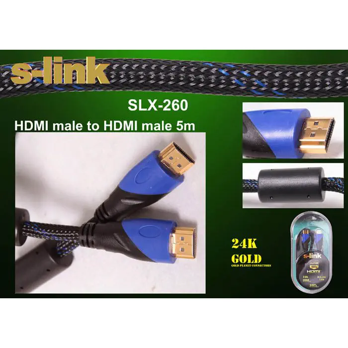 S-Link SLX-260 HDMI - HDMI v1.4 3D 24k Altın Kaplama Uç Koruma Kılıflı 5m Kablo