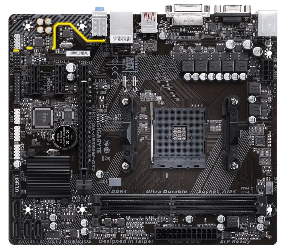 Gigabyte GA-AB350M-DS2 AMD B350 Soket AM4 DDR4 3200(OC)MHz mATX Gaming Anakart