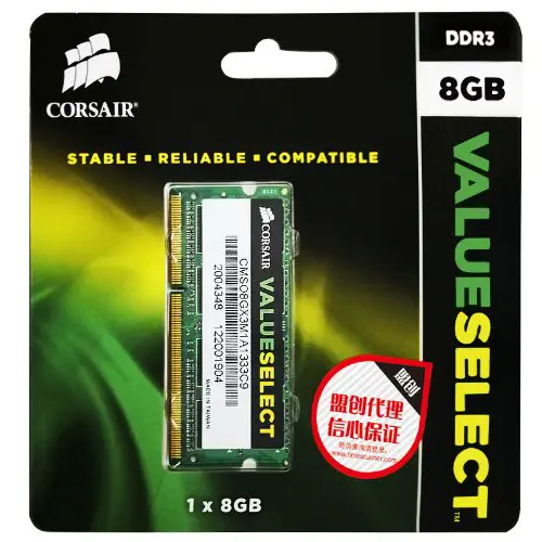 Corsair Value 8GB (1x8GB) DDR3 1333MHz CL9 SODIMM Ram - CMSO8GX3M1A1333C9
