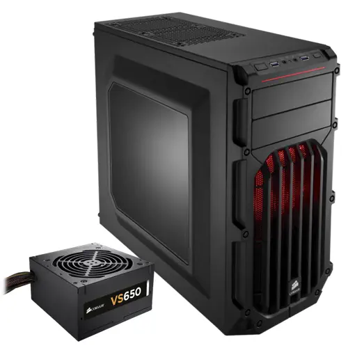 Corsair CC-9011052-650VS Carbide Serisi SPEC-03 Red LED Mid-Tower Siyah Gaming Kasa + VS Serisi VS650 650W 80Plus PSU (CC-9011052-WW + CP-9020051-EU)
