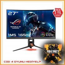 Asus ROG PG27VQ 27" Swift Kavisli 2K WQHD (2560x1440) Hız Aşırtılabilir 165Hz 1ms DP/HDMI/USB G-SYNC Aura Sync Teknolojisi Oyuncu Monitörü