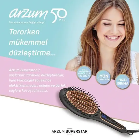 Arzum AR5036 Superstar Saç Düzleştirici Fırça Siyah