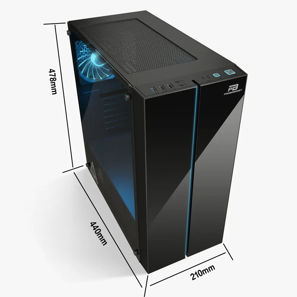 Power Boost JBST-X-53 Usb3.0 Cam Panelli RGB Fanlı Gaming Kasa (PSU Yok)