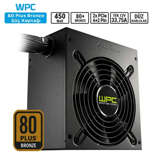 Sharkoon WPC450 450W 80+ Bronze 12V 120mm Fan ATX Power Supply