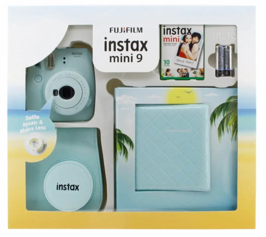 Fujifilm Instax Mini 9 Kit - Açık Mavi (Instax Makine + 10`lu Film + Albüm + Çanta)