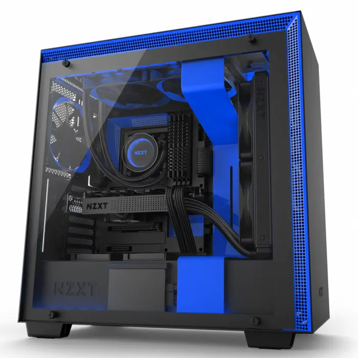 NZXT H700i CA-H700W-BL Pencereli RGB Akıllı Mat Siyah-Mavi Mid-Tower Kasa