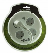 Powermaster 4’lü Yuvarlak Tip Akım Korumalı Priz (2000w/16a/250 Joule)