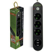 Powermaster PM-17021 3xUSB 3`lü 2Metre Kablolu Akım Korumalı Priz