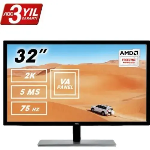 AOC Q3279VWF 31.5″ QHD D-SUB DVI HDMI DP 5ms 75Hz 2K Led Monitör 