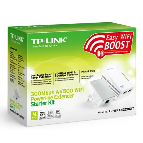 Tp-Link TL-WPA4220KIT AV500 Wi-Fi 300Mbps Powerline Extender Adaptör